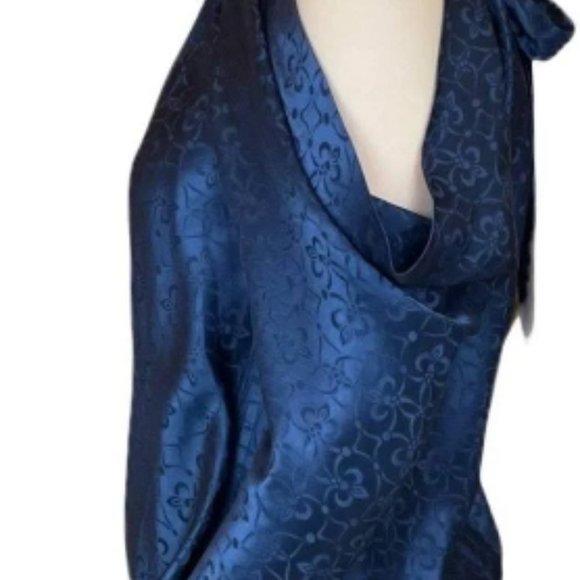 Jonathan Simkhai Silk Long Sleeve Top In Navy - Picture 2 of 4